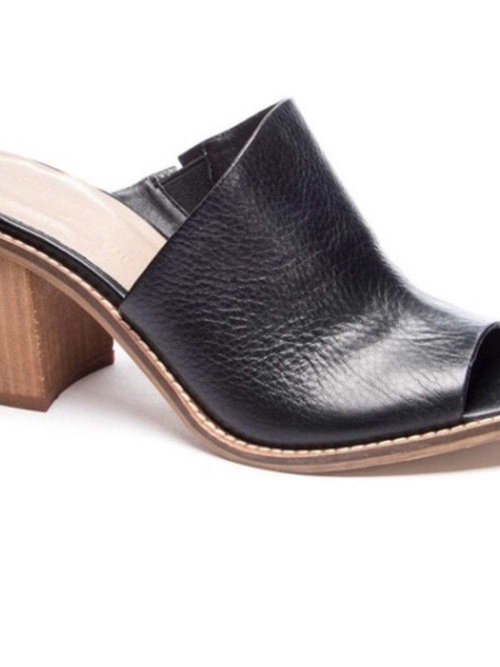 Chinese Laundry Black Leather Open-Peep Block Heel Mule